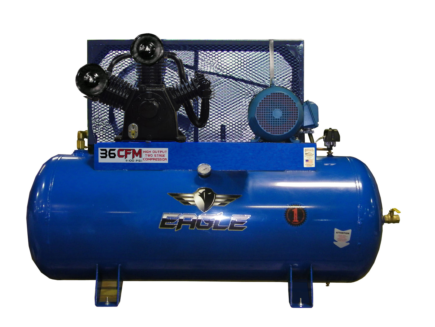 103120H2-MS208 Eagle 10HP Horizontal 3 Phase Power 36CFM @ 100psi w/Mag Starter (200psi max) 230 volt Two Stage