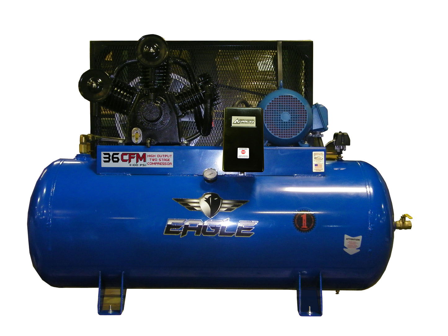 103120H2-MS230 Eagle 10HP Horizontal 3 Phase Power 36CFM @ 100psi w/Mag Starter (200psi max) 460 volt Two Stage
