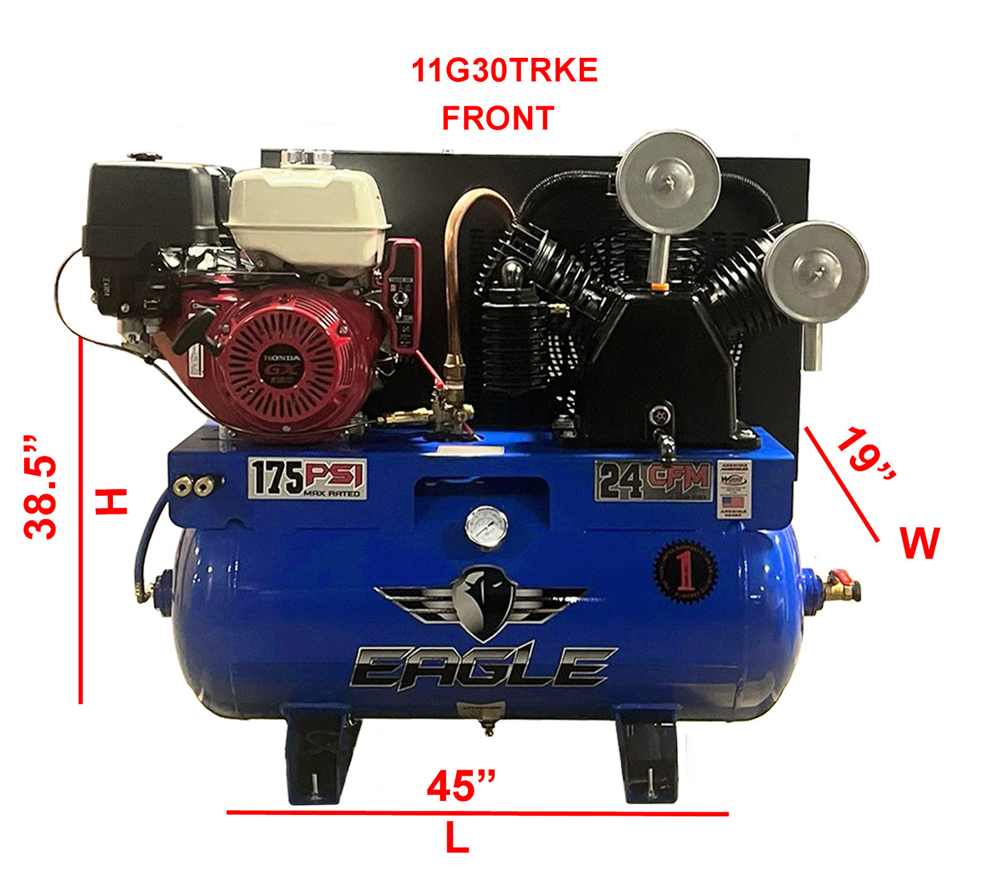 11G30TRKE Eagle 13 HP Honda Electric Start 24 CFM @ 100psi (175psi max) Two Stage