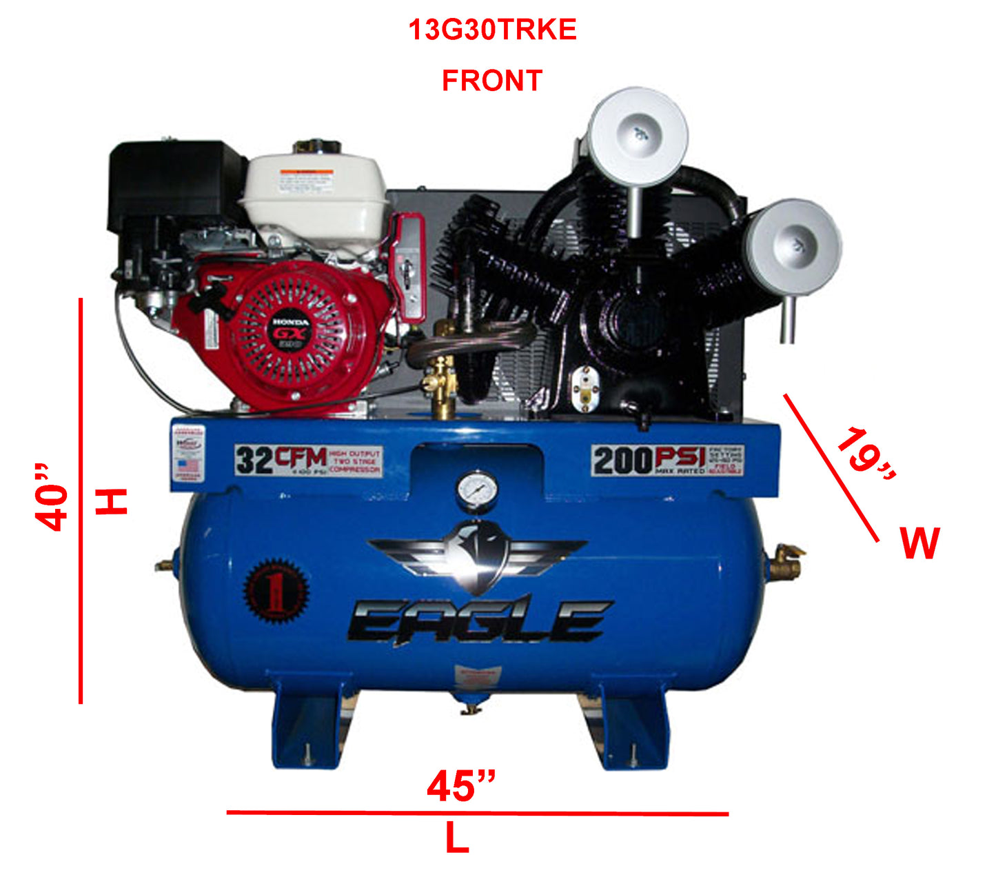 13G30TRKE Eagle 13 HP Honda Electric Start 32CFM @ 100psi (200psi max) Two Stage