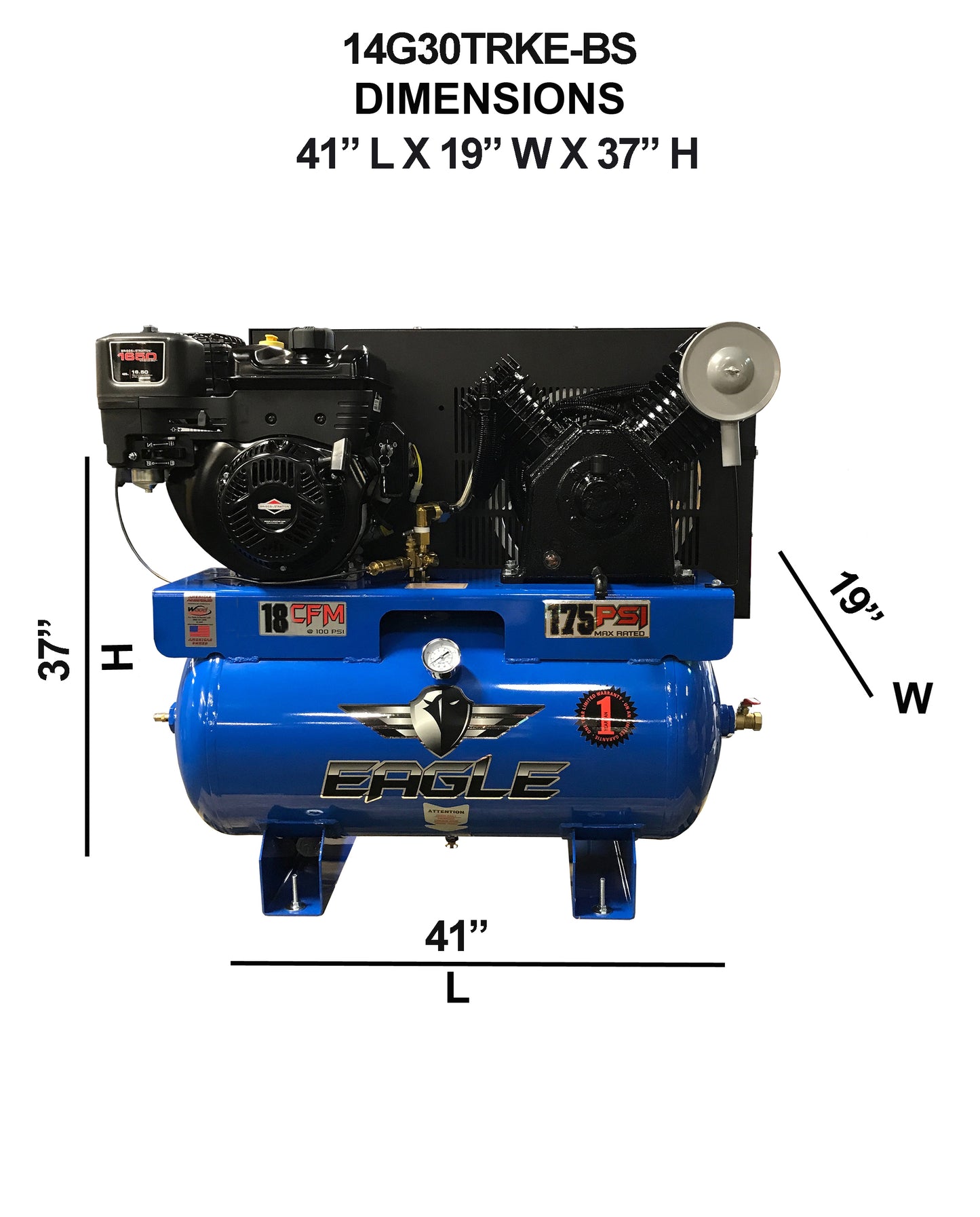 14G30TRKE-BS Eagle 14 HP Briggs & Stratton Electric Start 18.5 CFM @ 100 psi ( 175 psi max ) Two Stage