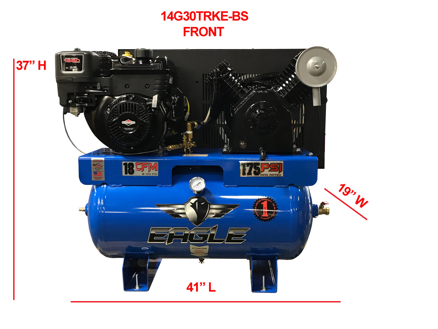14G30TRKE-BS Eagle 14 HP Briggs & Stratton Electric Start 18.5 CFM @ 100 psi ( 175 psi max ) Two Stage