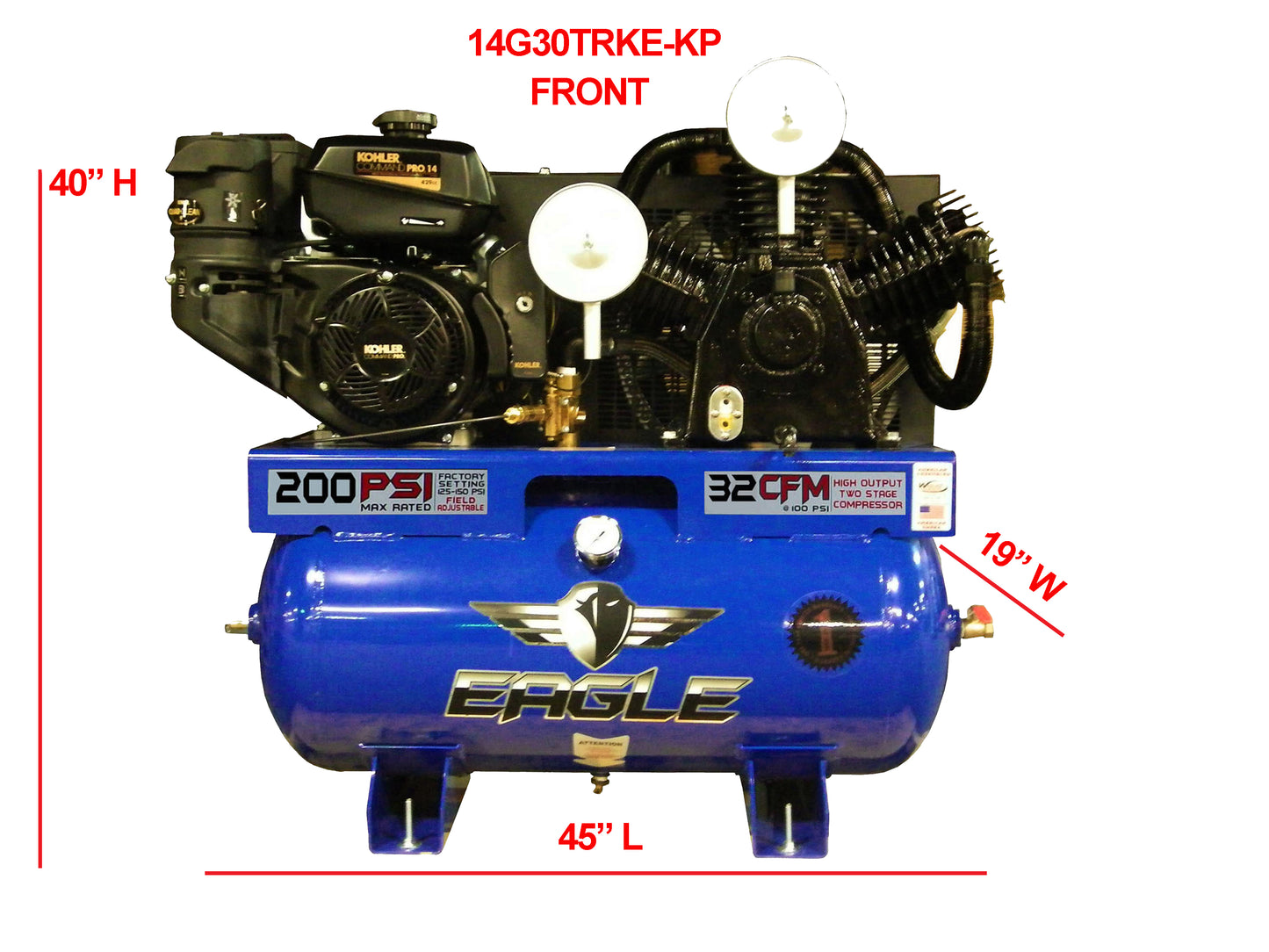 14G30TRKE-KP Eagle 14 HP Kohler Pro Elec 2 Stage 32 CFM Two Stage