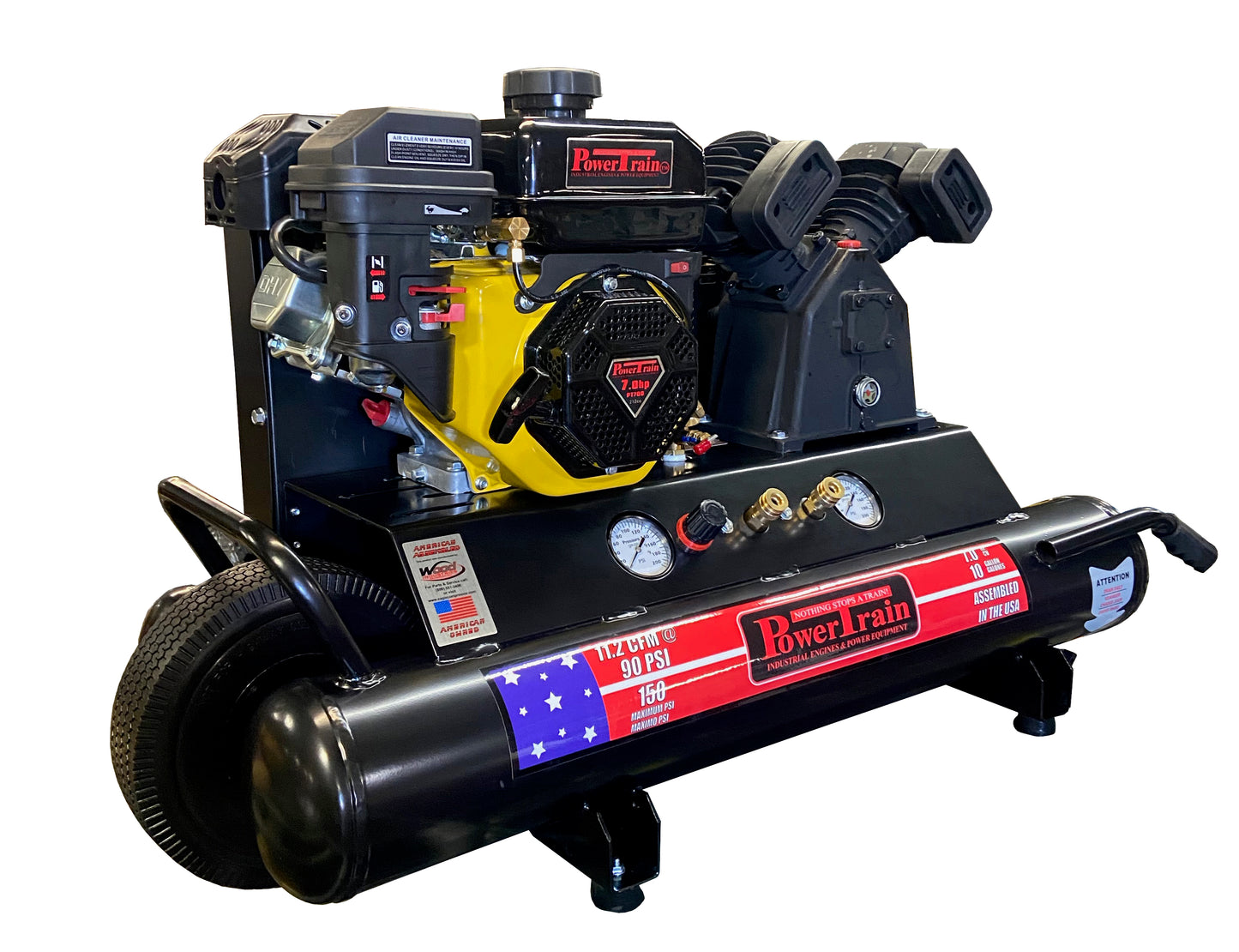 PT-TT70G-CP PowerTrain 7HP Twin Tank Wheelbarrow 11.2CFM @ 90psi (150psi max)