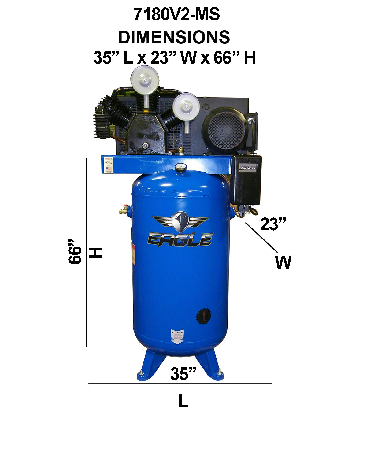 7180V2-MS Eagle 7.5HP Upright 24CFM, w/Mag Starter (175psi max) Two Stage