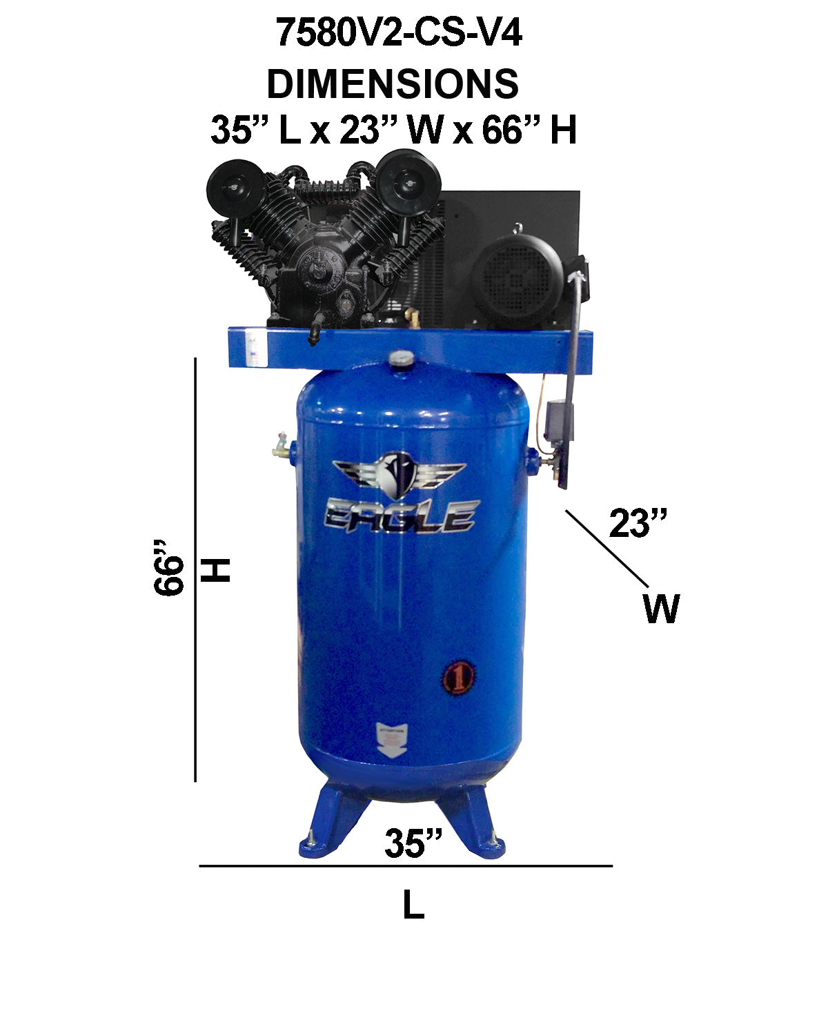 7580V2-CS-V4 Eagle 7.5HP Upright 28CFM w/Combo Switch (175psi max ) 3 Phase power 575 volt Two Stage