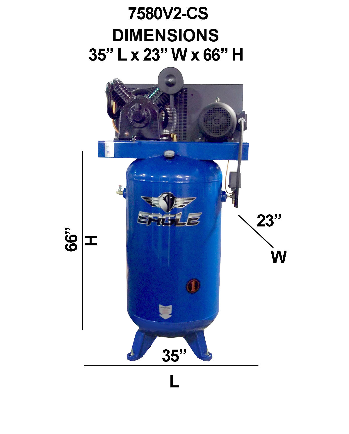 7580V2-CS Eagle 7.5HP Upright 24CFM w/Combo Switch (175psi max ) w/3 Phase power 575 volt Two Stage