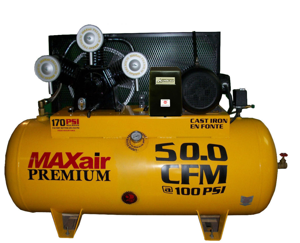 C101120H1-MS208-MAPMAXair 10HP Horizontal Single Phase Power 50 CFM @ 100psi w/Mag Starter (170psi max) 208 volt