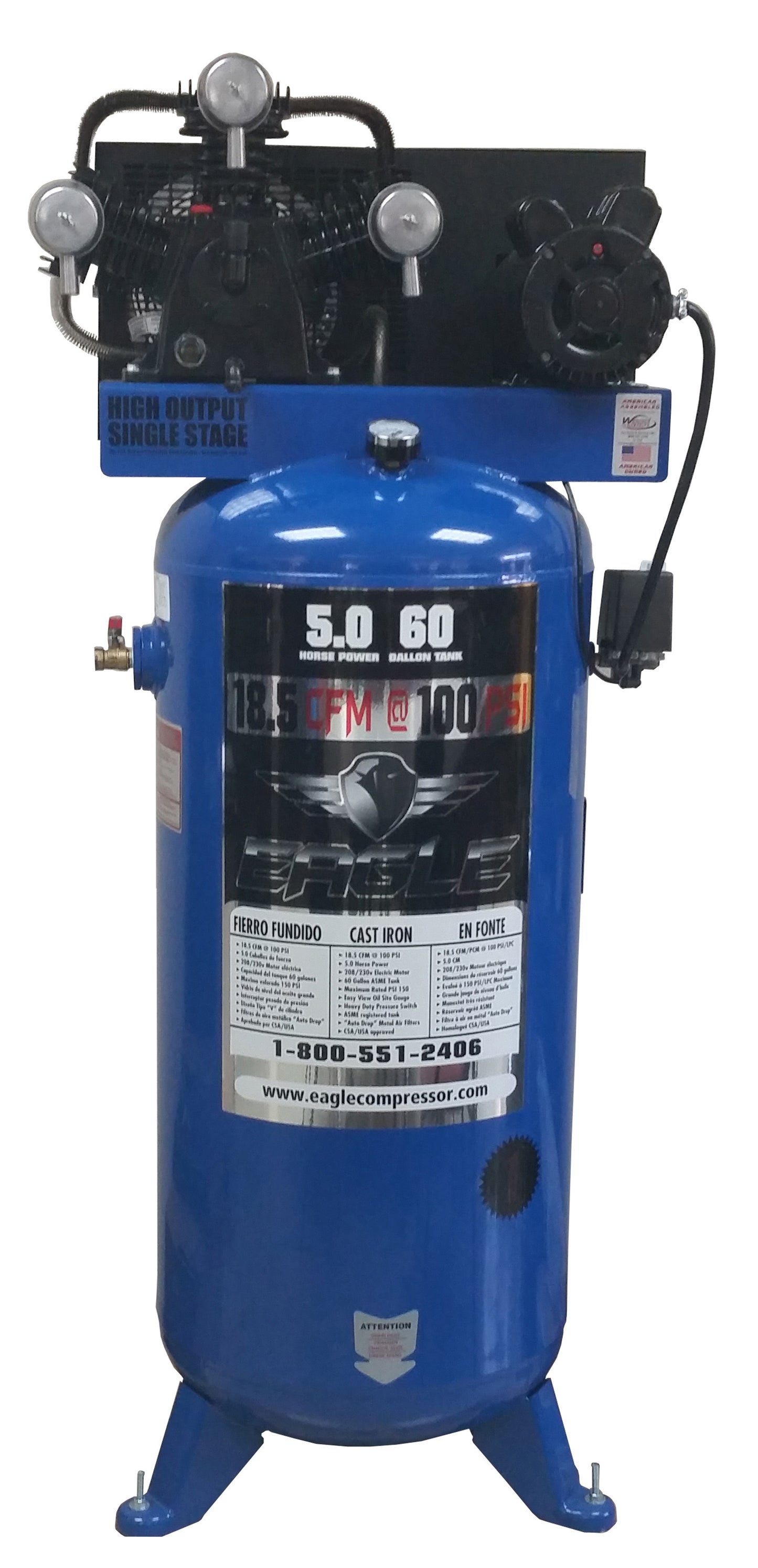 C5160V1 Eagle 5 HP Upright 18.5CFM @ 100psi (150psi max)