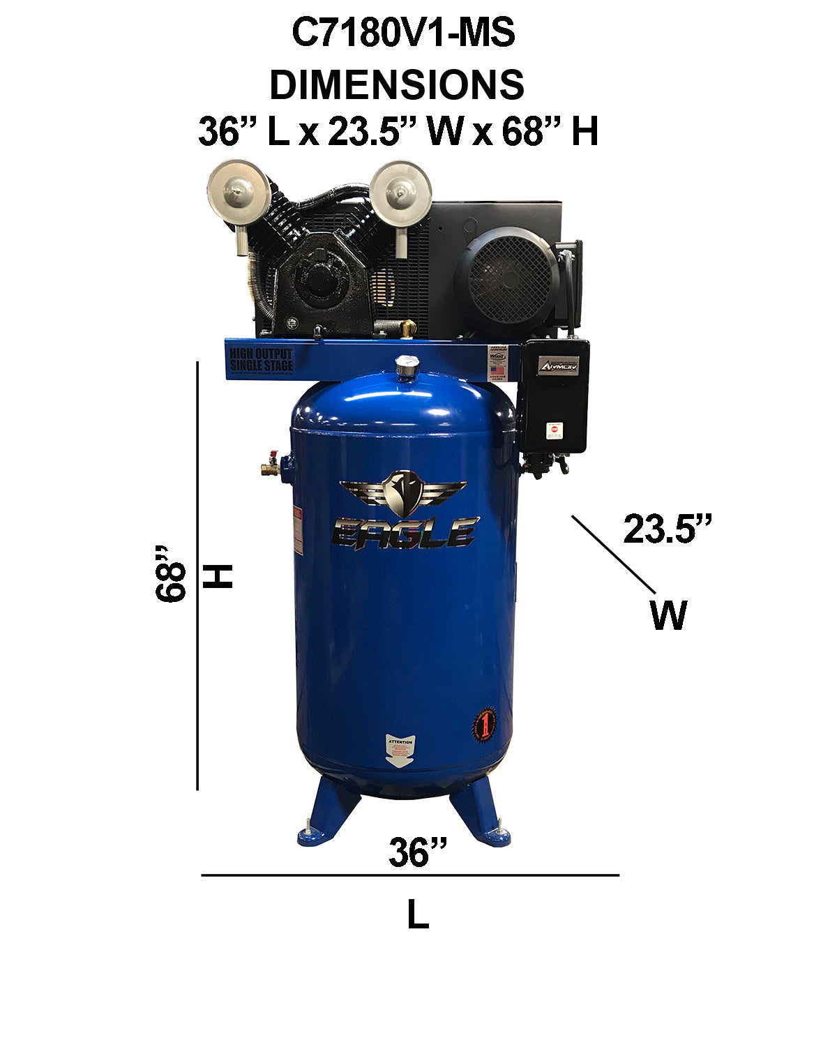 C7180V1-MS Eagle 7.5HP Upright 30CFM @100psi w/ Mag Starter (150psi max)