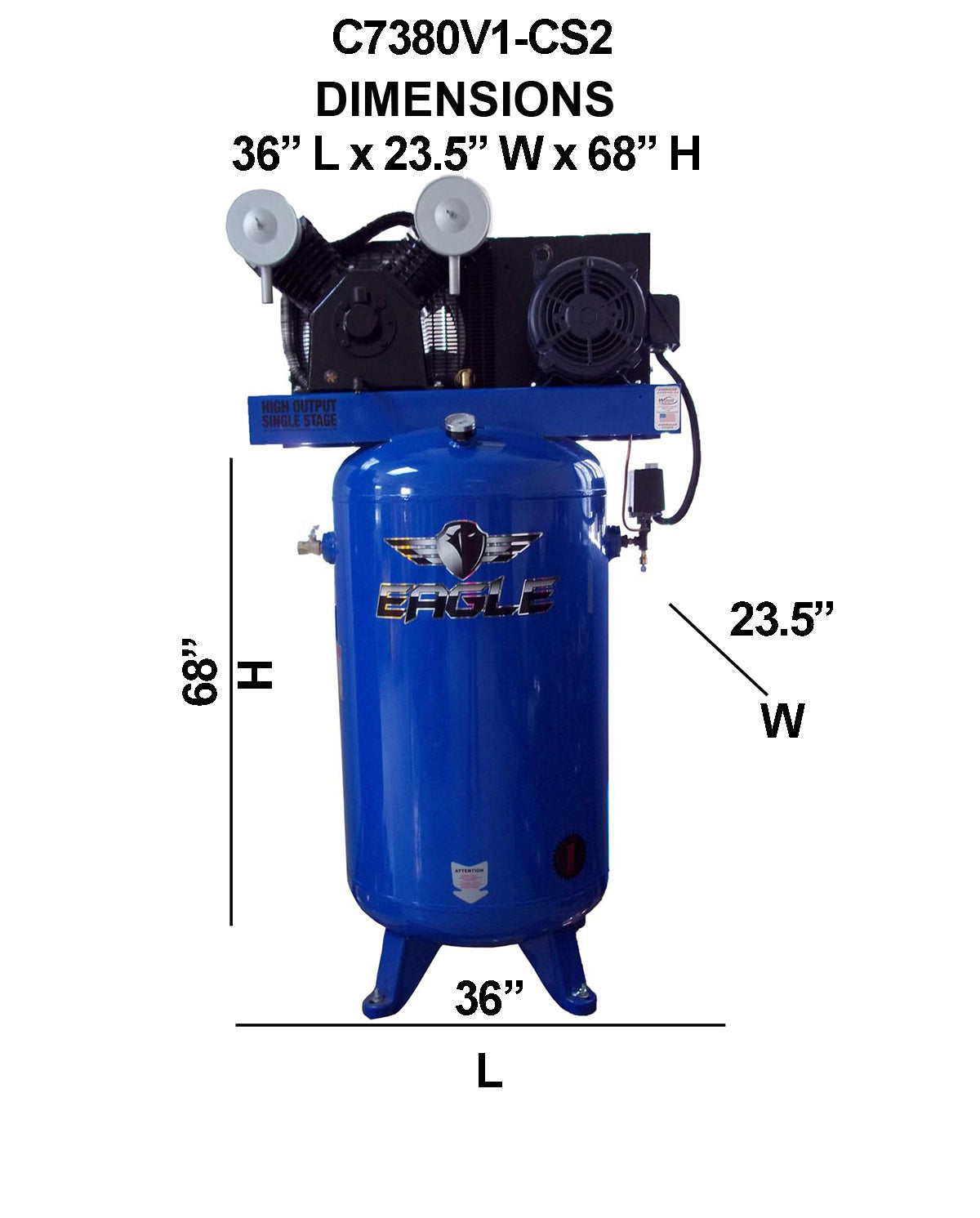 C7380V1-CS2 Eagle 7.5HP Upright 30CFM @ 100psi w/Combo Switch (150psi max ) w/ 3 Phase power 208/230 volt