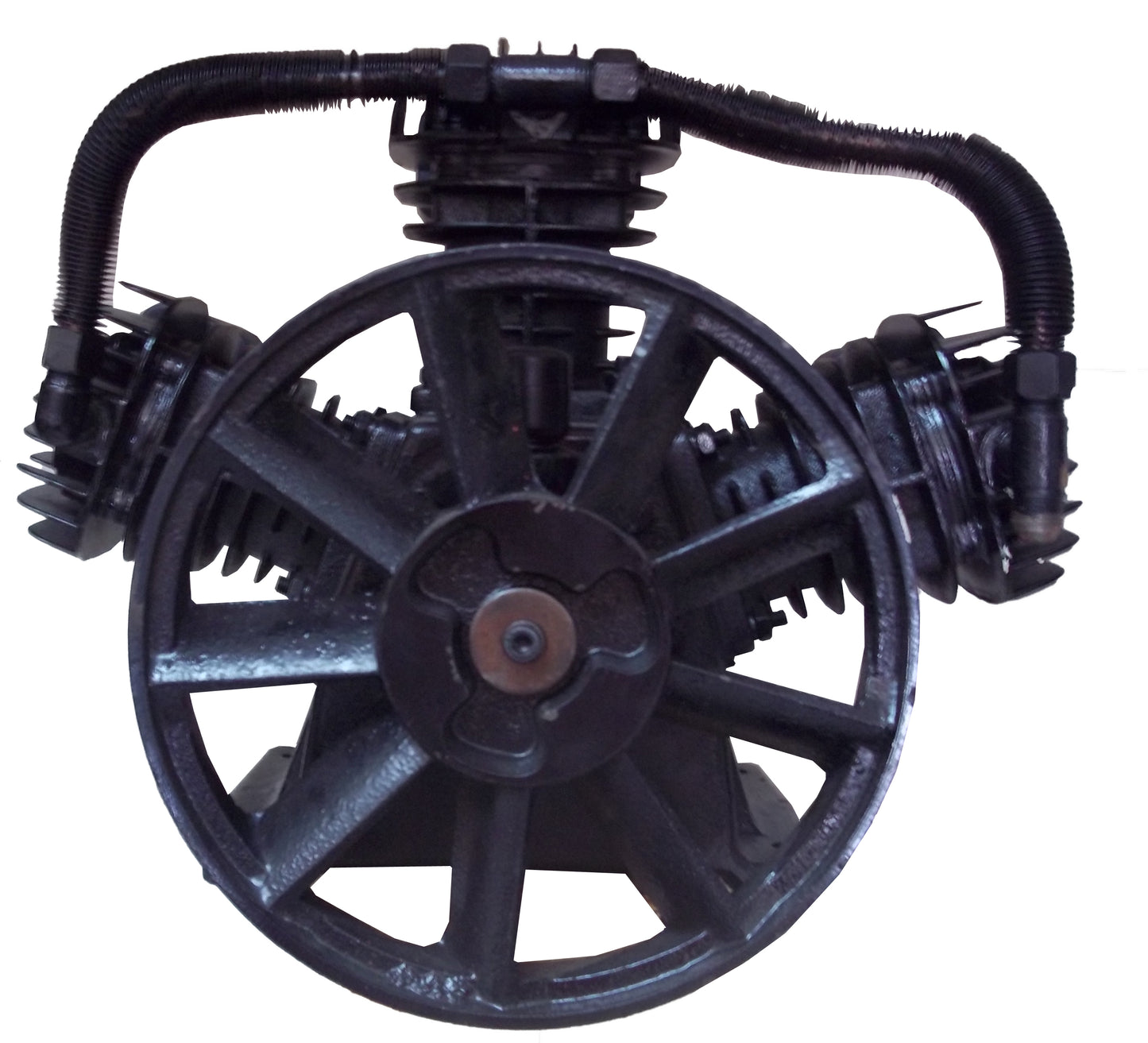 CC3065 - 3 CYLINDER V-STYLE CAST IRON COMPRESSOR PUMP COMPATIBLE WITH MOST (TRUE) 5 HP MOTORS FOR 60 OR 80 GALLON COMPRESSOR ( 8 OR 9 HP GAS ENGINE ) SINGLE STAGE 150 PSI MAX PRESSURE, APPROXIMATELY 15 to 18 CFM
