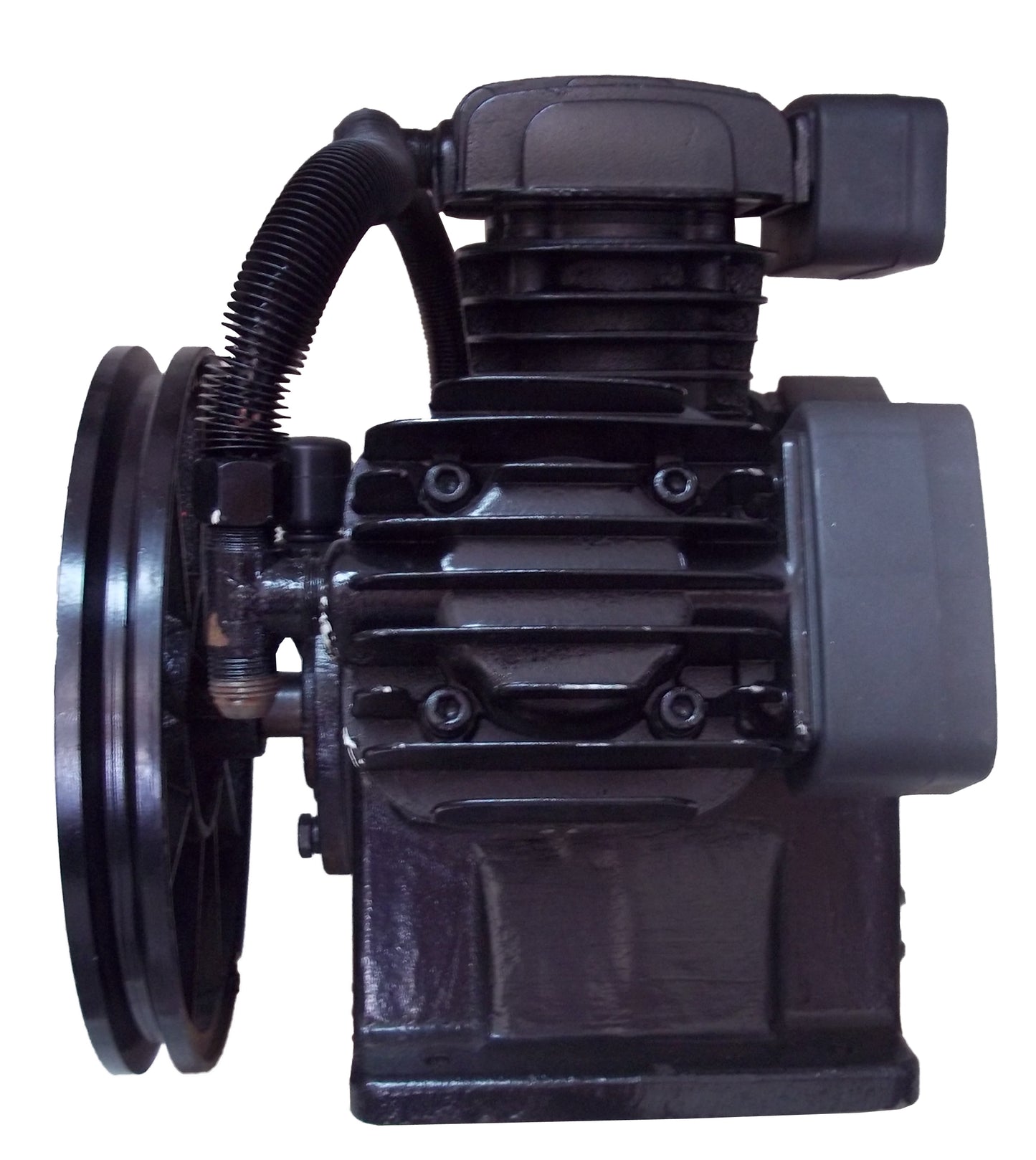 CC3065 - 3 CYLINDER V-STYLE CAST IRON COMPRESSOR PUMP COMPATIBLE WITH MOST (TRUE) 5 HP MOTORS FOR 60 OR 80 GALLON COMPRESSOR ( 8 OR 9 HP GAS ENGINE ) SINGLE STAGE 150 PSI MAX PRESSURE, APPROXIMATELY 15 to 18 CFM
