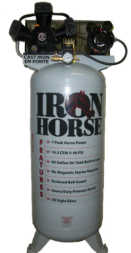 IHD7160V1 Iron Horse 7 HP Upright 16.5CFM @ 90psi (150psi max)(208/230V 1-Phase)