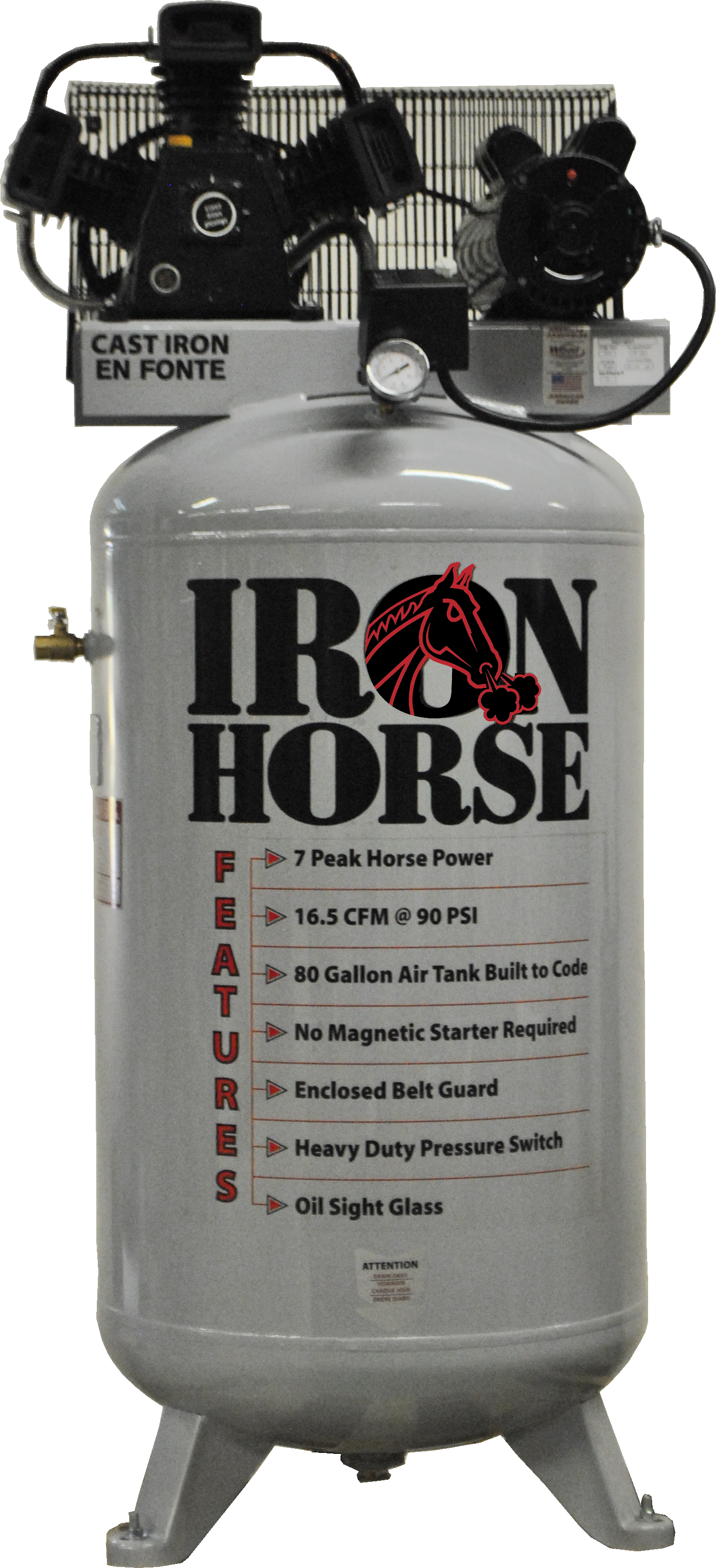 IHD7180V1 Iron Horse 7 HP Upright 16 CFM @ 90psi (150psi max)(208/230V 1-Phase)