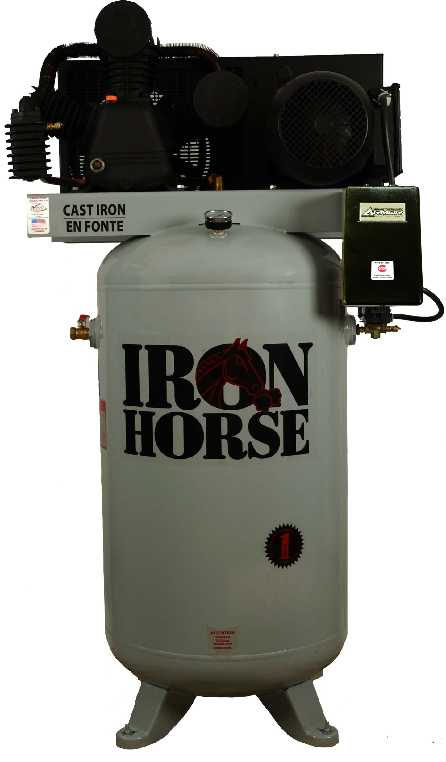 IHD7180V2-MS Iron Horse 7.5 HP Upright 22 CFM @ 90psi (175psi max) W/MAG Starter Two Stage (208/230V 1-Phase)