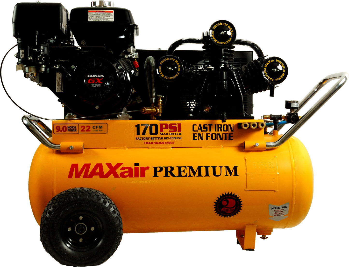 P90G25H1 -MAP MAXair 9HP Honda Portable Horizontal 22 CFM @ 100psi (170psi max)