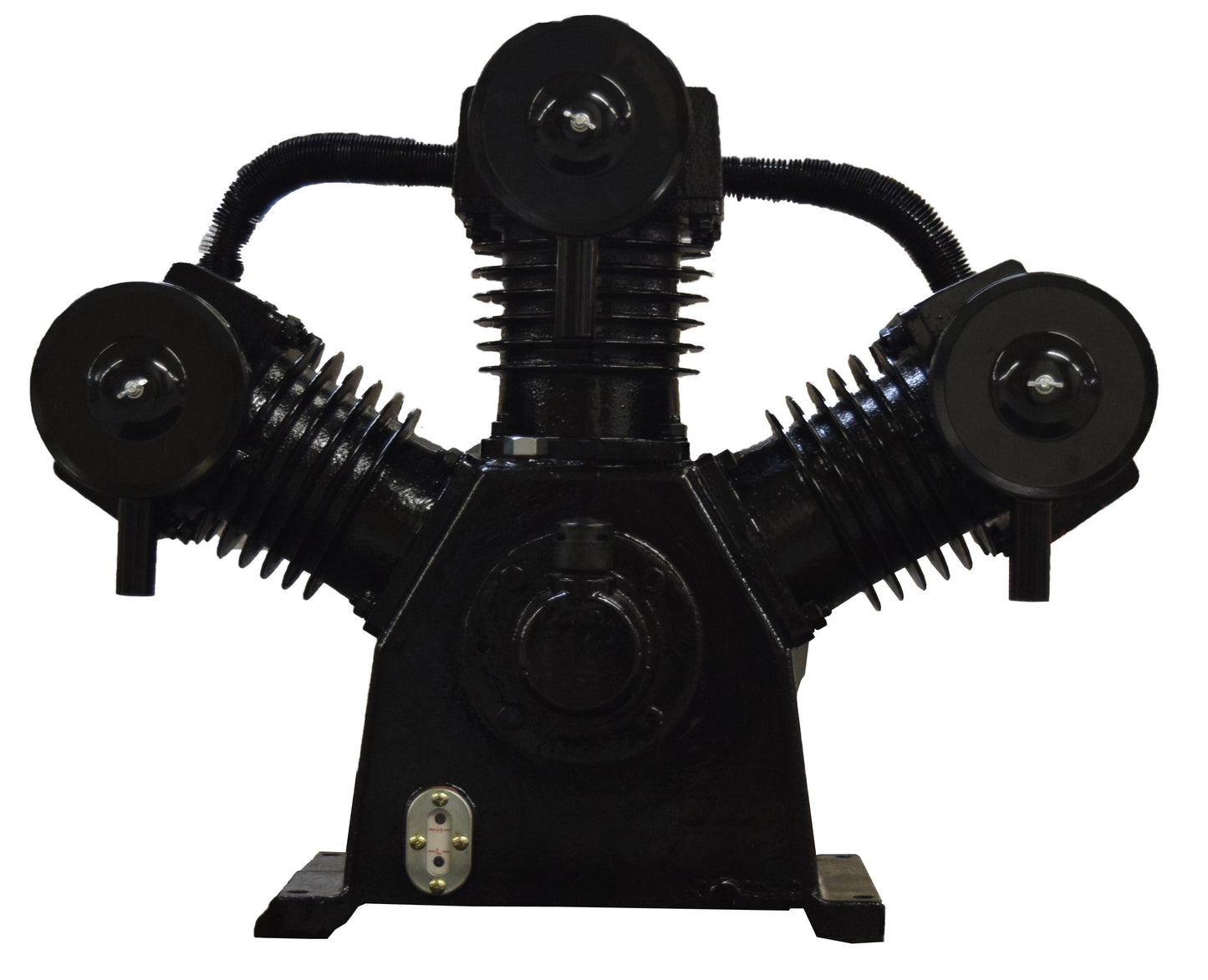 PT15 - 3 CYLINDER V-STYLE CAST IRON COMPRESSOR PUMP COMPATIBLE WITH MOST 15 HP & 20 HP MOTORS FOR 120 GALLON COMPRESSORS, SINGLE STAGE 150 PSI MAX PRESSURE, APPROXIMATELY 60 to 70 CFM