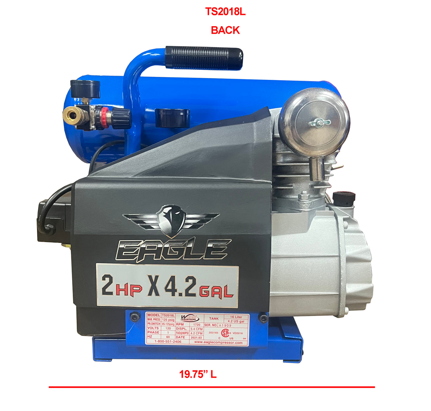 TS2018L Eagle 2HP Peak Twin Stack Oil Lube 4.2CFM @ 90psi