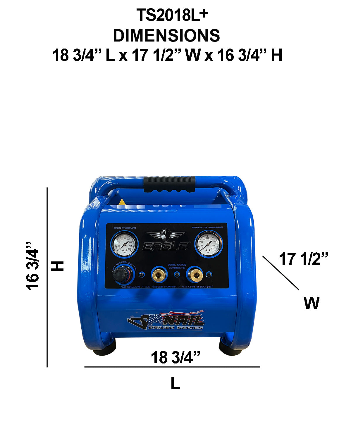 TS2018L+ Eagle 2 HP Peak Twin Stack Oil Lube 4.2 CFM @ 90 psi w/ Control Panel & Dual Quick Connect