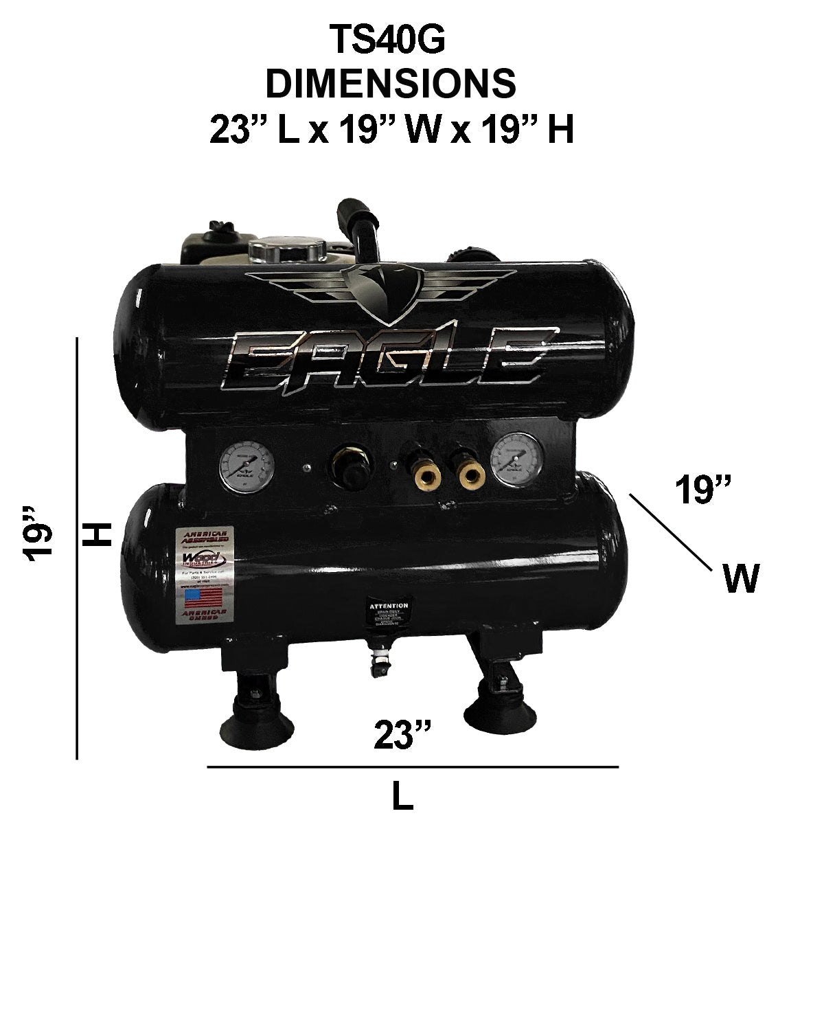 TS40G Eagle 4HP Honda (GX120) Twin Stack Hand Carry 7.4 CFM @ 100psi (150psi max)