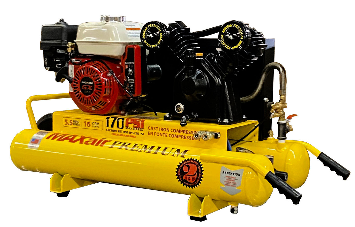 TT55GE-MAP MAXair 5.5HP Honda Electric Start Twin Tank Wheelbarrow 16.5 CFM @ 100psi ( 170psi max )