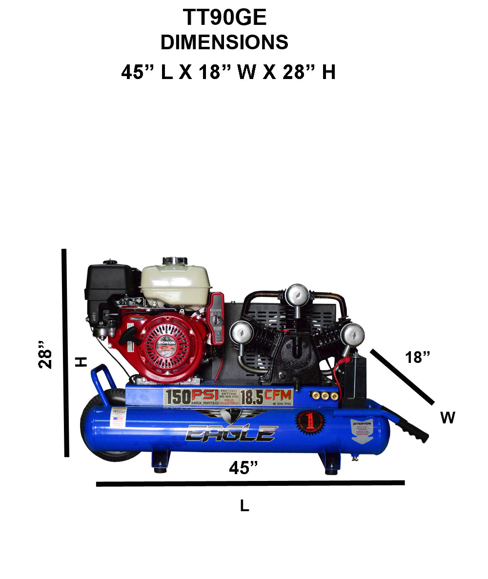 TT90GE Eagle 9HP Honda Electric Start Twin Tank Wheelbarrow 18.5CFM @ 100psi (150psi max)