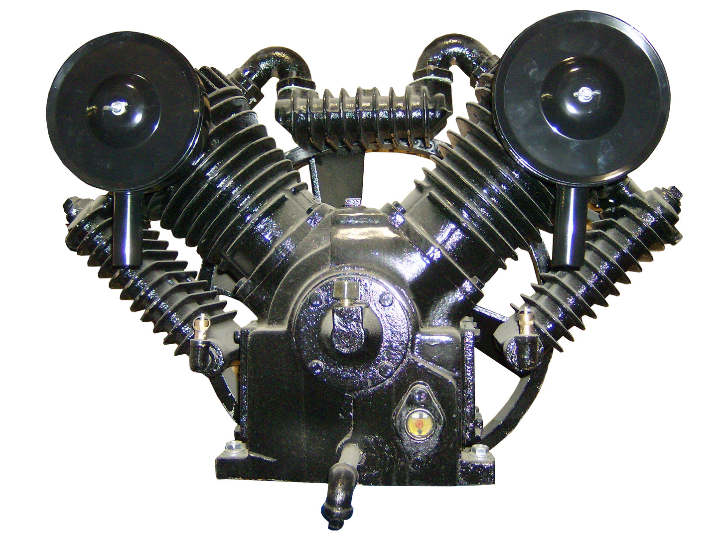 EAV-4 - 707 STYLE 4 CYLINDER V-TWIN CAST IRON COMPRESSOR PUMP w/INNER COOLER AND DUAL AFTER COOLERS, COMPATIBLE WITH MOST 7.5 HP & 10 HP MOTORS FOR 80 & 120 GALLON COMPRESSORS