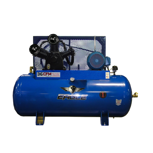 103120H2-CS460 Eagle 10HP Horizontal 3 Phase Power 36CFM @ 100psi w/Combo Switch (200psi max) 460 volt Two Stage