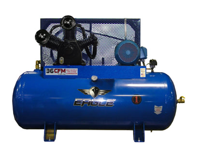 103120H2-MS208 Eagle 10HP Horizontal 3 Phase Power  36CFM @ 100psi w/Mag Starter (200psi max) 230 volt Two Stage
