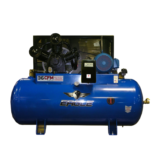 103120H2-MS230 Eagle 10HP Horizontal 3 Phase Power  36CFM @ 100psi  w/Mag Starter (200psi max) 460 volt Two Stage