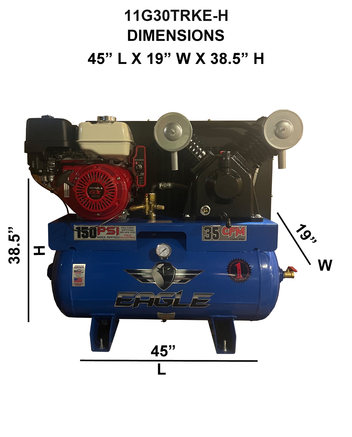 11G30TRKE-H Eagle 13 HP Honda Electric Start 35 CFM @ 100psi (170psi max)