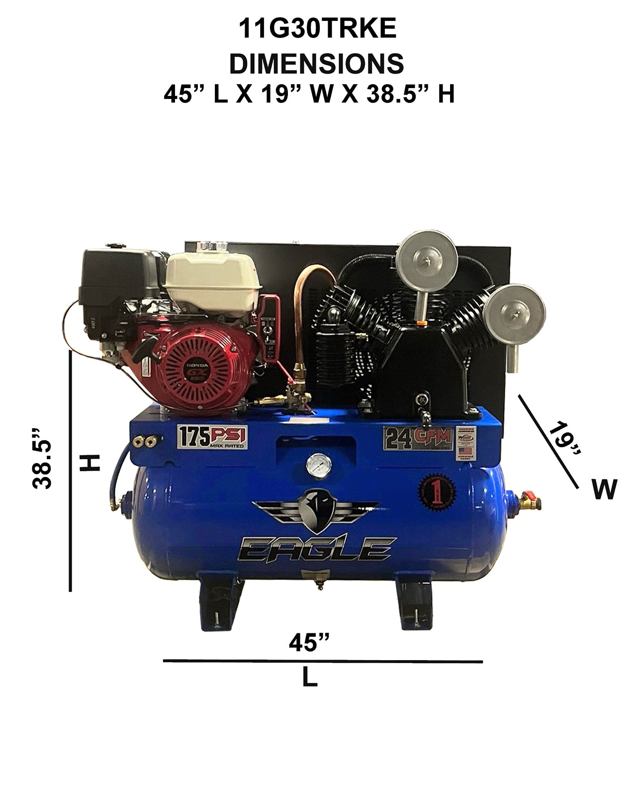 11G30TRKE Eagle 13 HP Honda Electric Start 24 CFM @ 100psi (175psi max) Two Stage