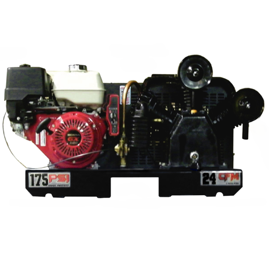 11GSKTRKE Eagle 13 HP Honda Electric Start 24CFM @ 100psi (175psi max) Two Stage  Skid Mount - No Tank