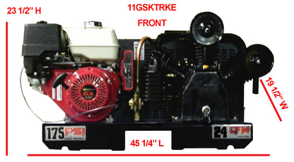 11GSKTRKE Eagle 13 HP Honda Electric Start 24CFM @ 100psi (175psi max) Two Stage  Skid Mount - No Tank