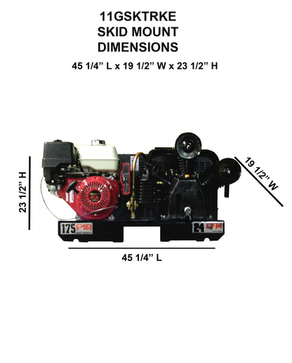 11GSKTRKE Eagle 13 HP Honda Electric Start 24CFM @ 100psi (175psi max) Two Stage  Skid Mount - No Tank