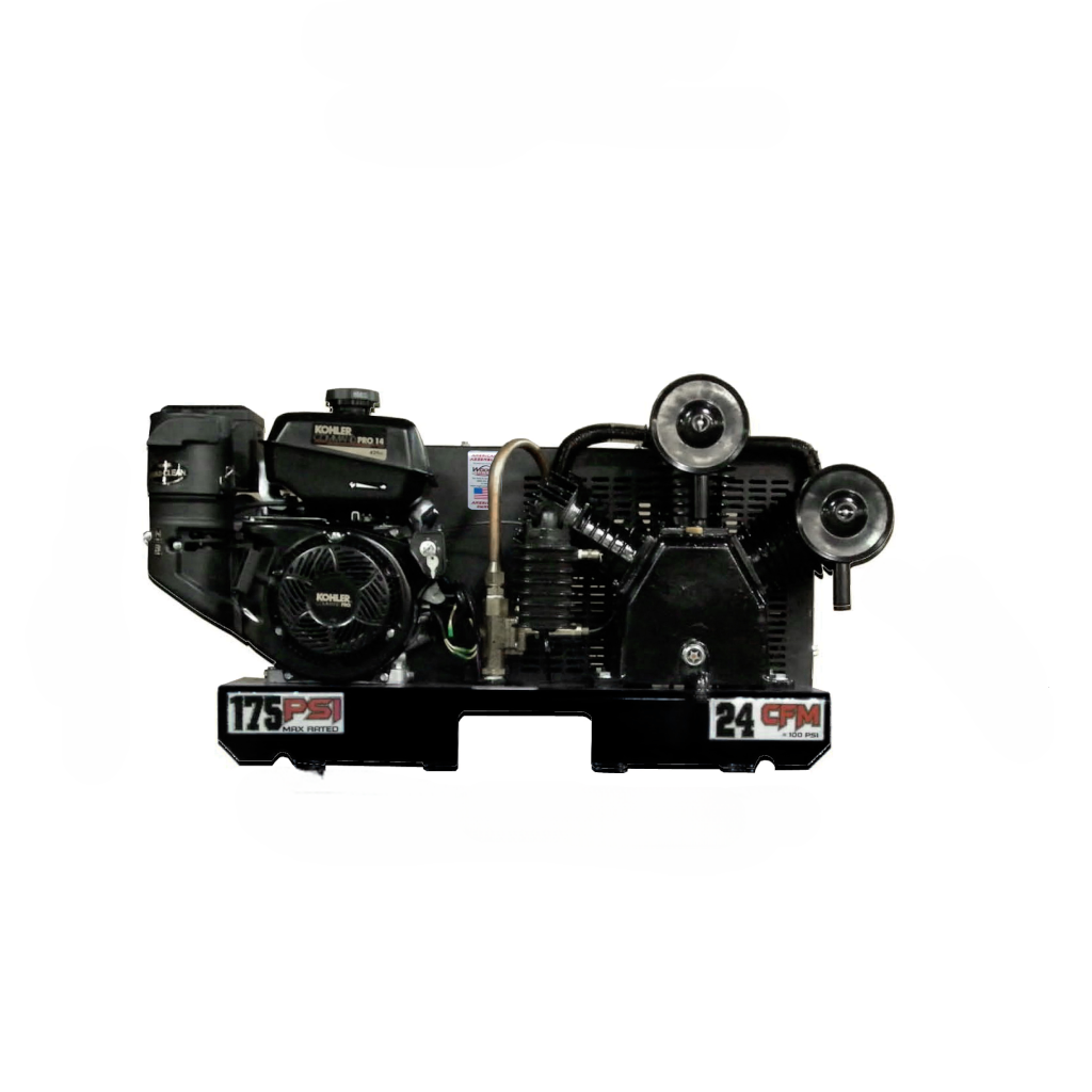14GSKTRKE Eagle 14 HP Kohler Pro Electric Start 24CFM @ 100psi (175psi max) Two Stage     Skid Mount - No Tank
