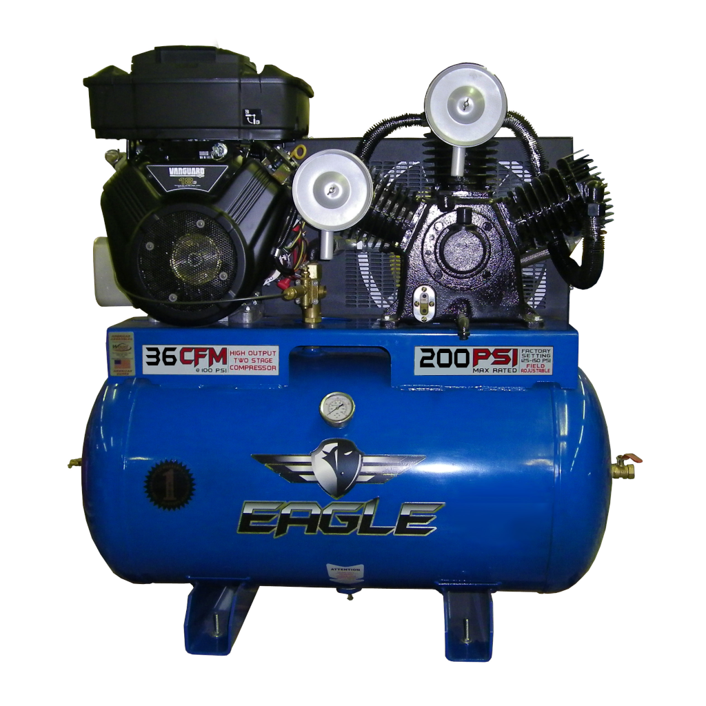 18G55TRKE Eagle 18 HP Vanguard V- Twin Electric Start 36CFM @ 100psi (200psi max) Two Stage
