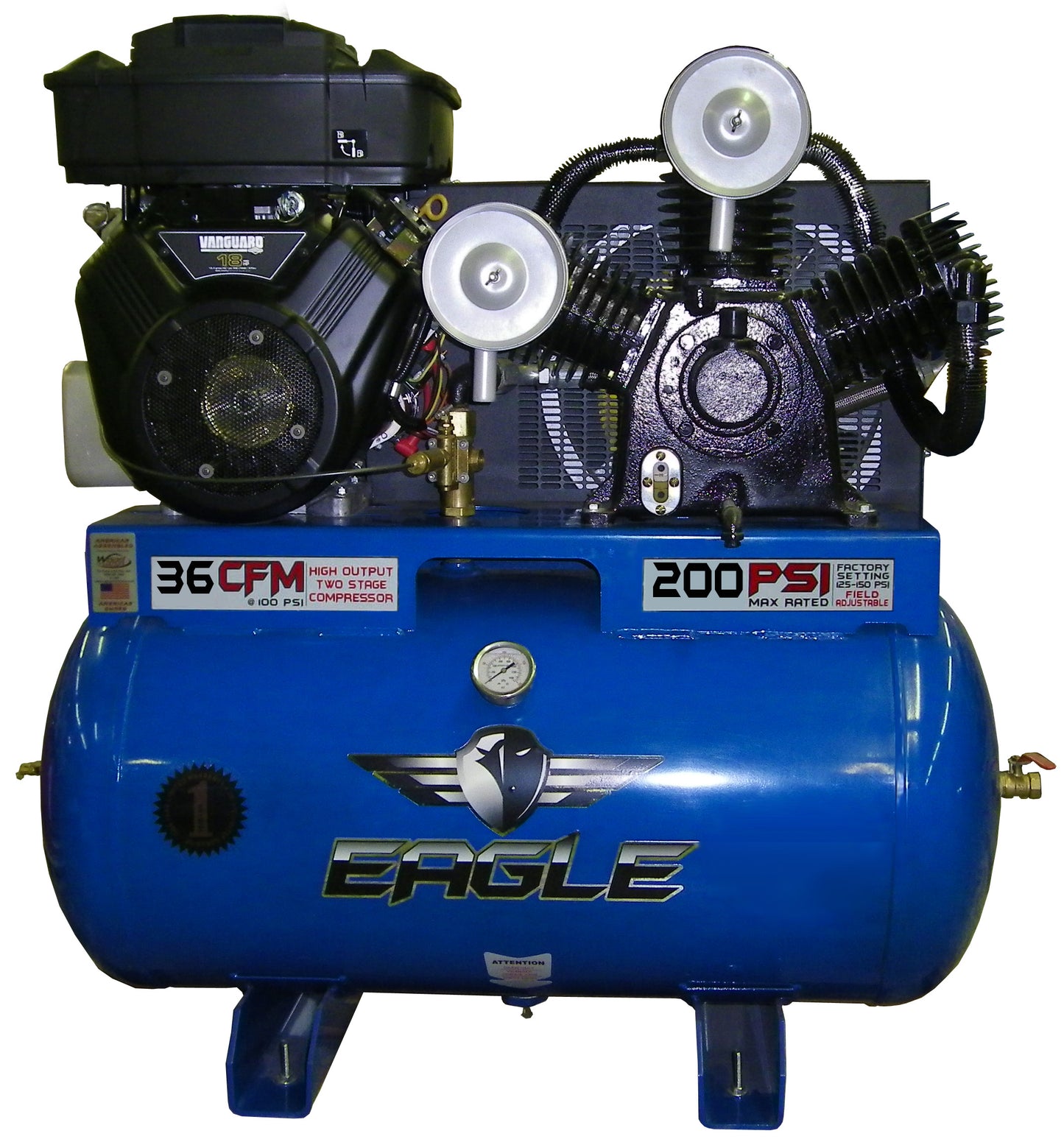 18G55TRKE Eagle 18 HP Vanguard V- Twin Electric Start 36CFM @ 100psi (200psi max) Two Stage