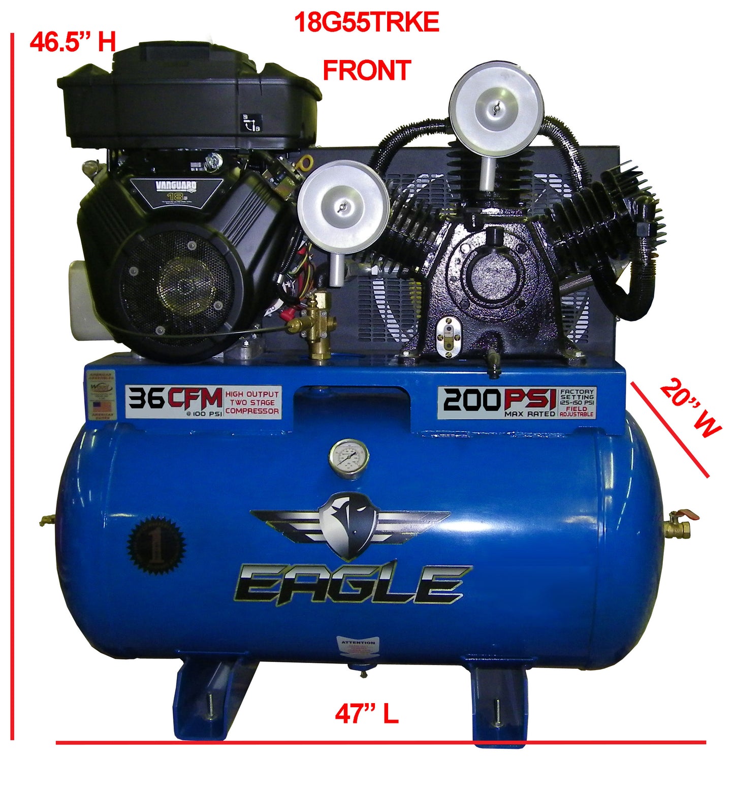 18G55TRKE Eagle 18 HP Vanguard V- Twin Electric Start 36CFM @ 100psi (200psi max) Two Stage