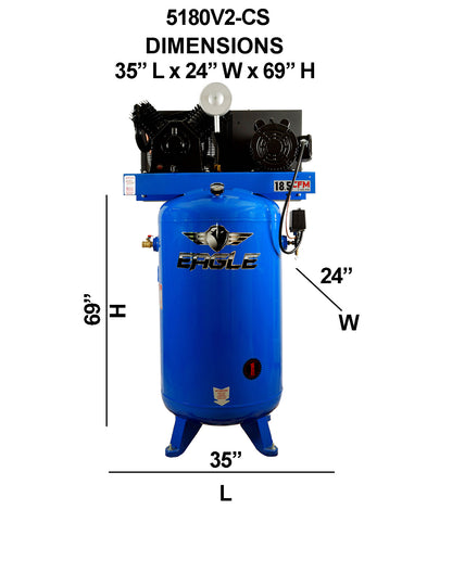 5180V2-CS Eagle 5 HP Upright  18.5CFM @ 100psi (175 psi max) Two Stage