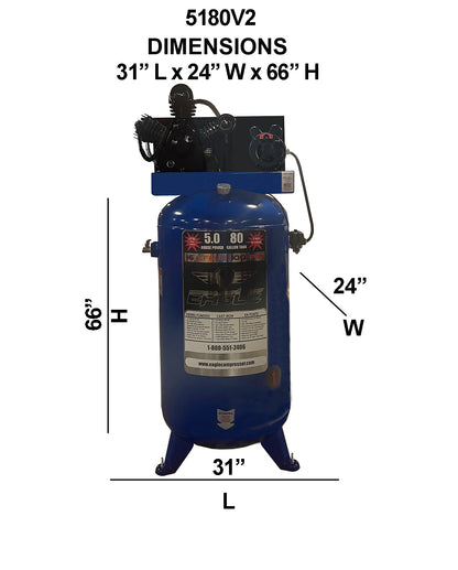 5180V2 Eagle 5 HP Upright 16 CFM @ 100 psi ( 175 psi max ) Two Stage