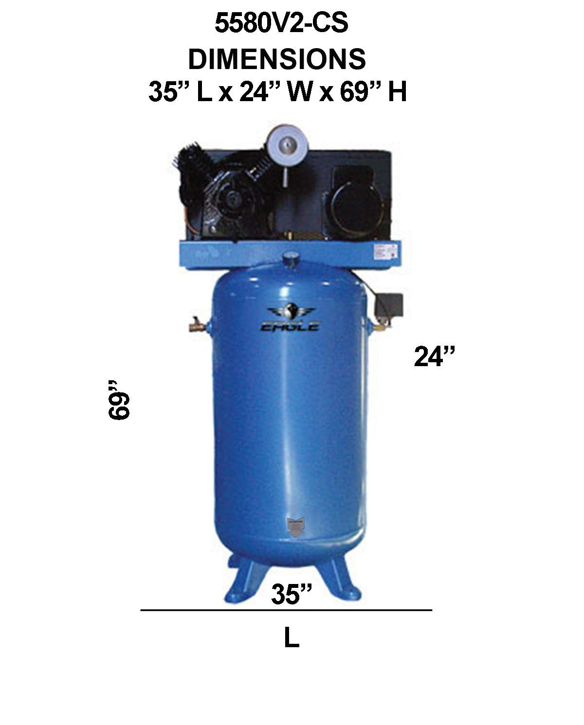 5580V2-CS Eagle 5 HP Upright 18.5CFM @ 100psi (175psi max ) w/ 3 Phase power 575 volt Two Stage