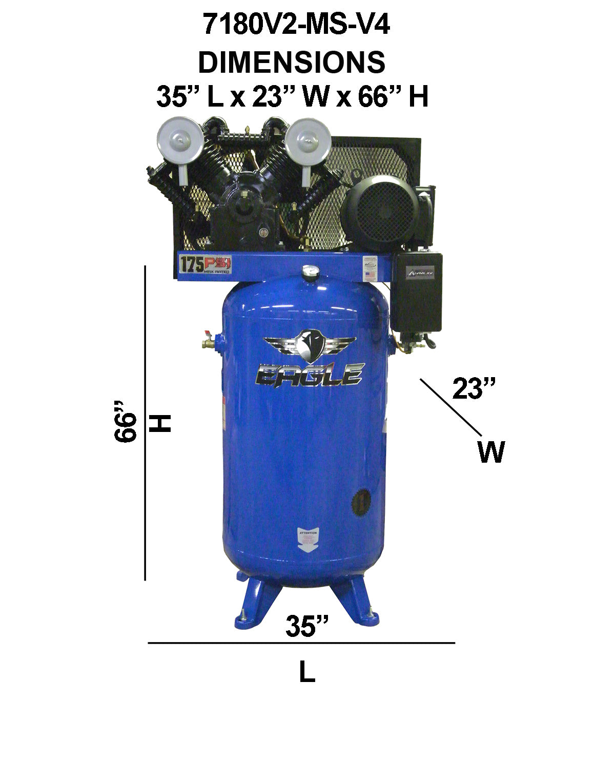 7180V2-MS-V4 Eagle 7.5HP Upright 28CFM, w/Mag Starter ( 175psi max) Two Stage