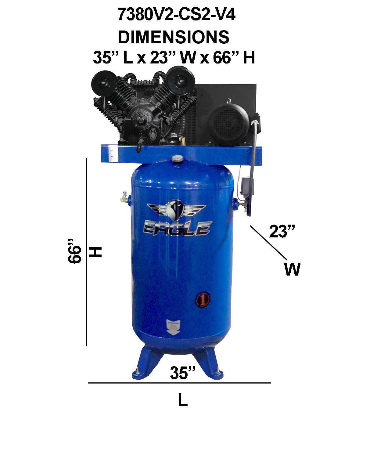 7380V2-CS2-V4 Eagle 7.5HP Upright 28CFM w/Combo Switch  (175psi max ) 3 Phase power 208/230 volt Two Stage