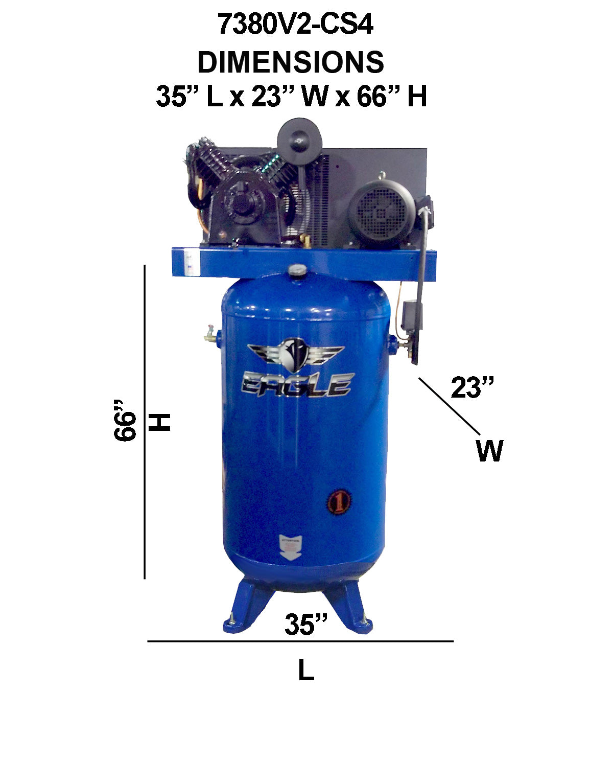 7380V2-CS4 Eagle 7.5HP Upright 24CFM w/Combo Switch (175psi max )  w/3 Phase power 208/230 volt Two Stage