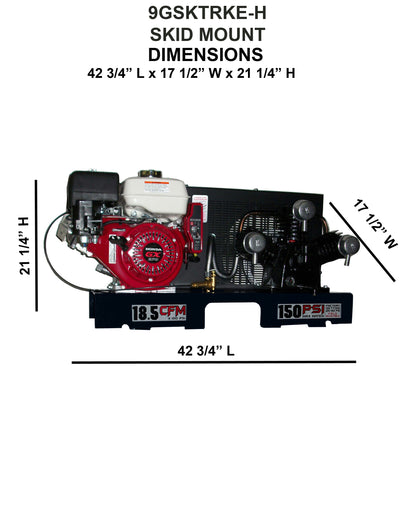 9GSKTRKE-H Eagle 9 HP Honda Electric Start 18.5CFM @ 100psi (150psi max) Skid Mount - No Tank