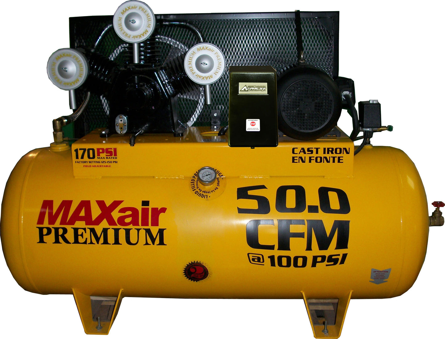 C103120H1-MS208-MAP MAXair 10HP Horizontal 3 Phase Power 50 CFM @ 100psi w/Mag Starter (170psi max) 208 volt