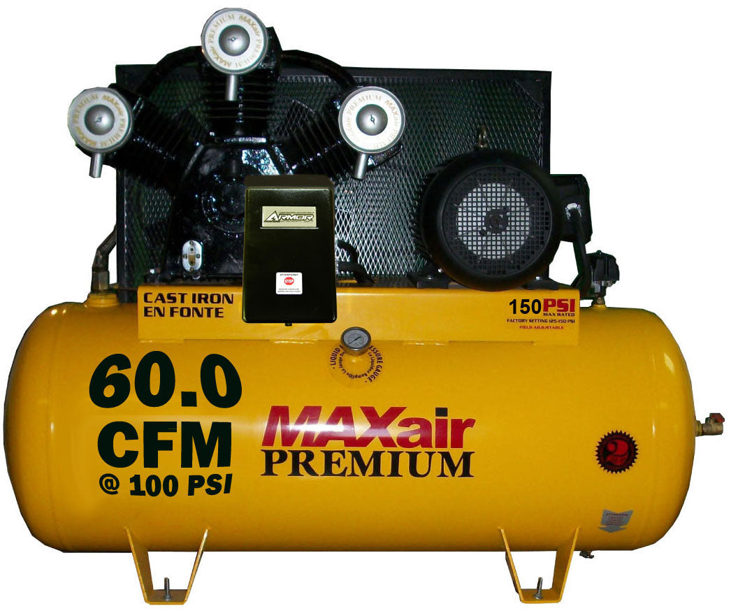 C153120H1-MS230-MAP MAXair 15HP Horizontal 3 Phase Power 60 CFM @ 100psi w/Mag Starter (150psi max) 230 volt