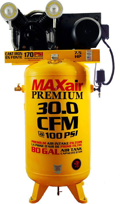 C7380V1-CS2-MAP MAXair 7.5HP Upright 30CFM @ 100psi w/Combo Switch  (170psi max) w/ 3 Phase Power 208/230 volt
